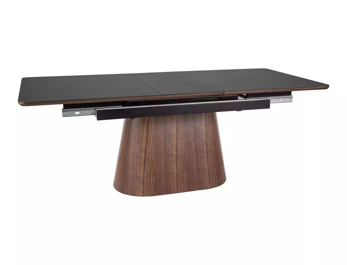 Masa extensibila MONACO, negru cu efect de marmura/nuc, 160/200x90x75 cm