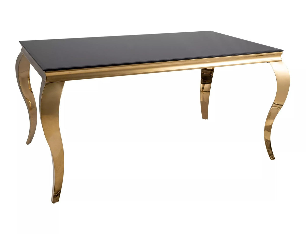 Masa PRINCE, negru/auriu, sticla/metal, 150x90x75 cm