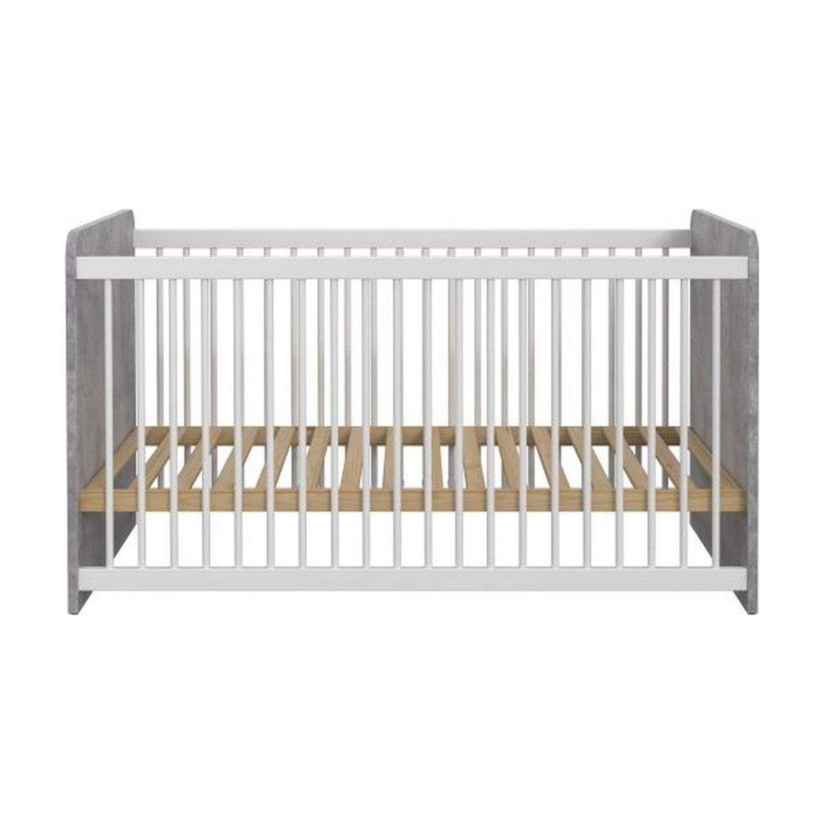 Patut pentru copii EMILY 70x140, alb/gri beton, PAL/metal, cu somiera