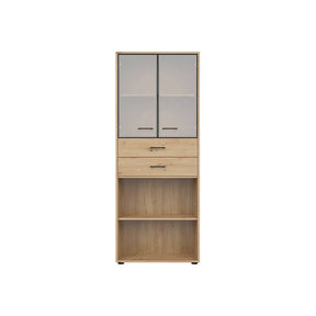 Vitrina SPACE OFFICE, stejar artisan/negru fumuriu, PAL laminat/sticla, 80x38x203 cm