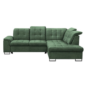 Coltar extensibil ARAGON, sezlong dreapta, stofa catifelata verde - Voss 77, cu lada depozitare, 270x230x150 cm