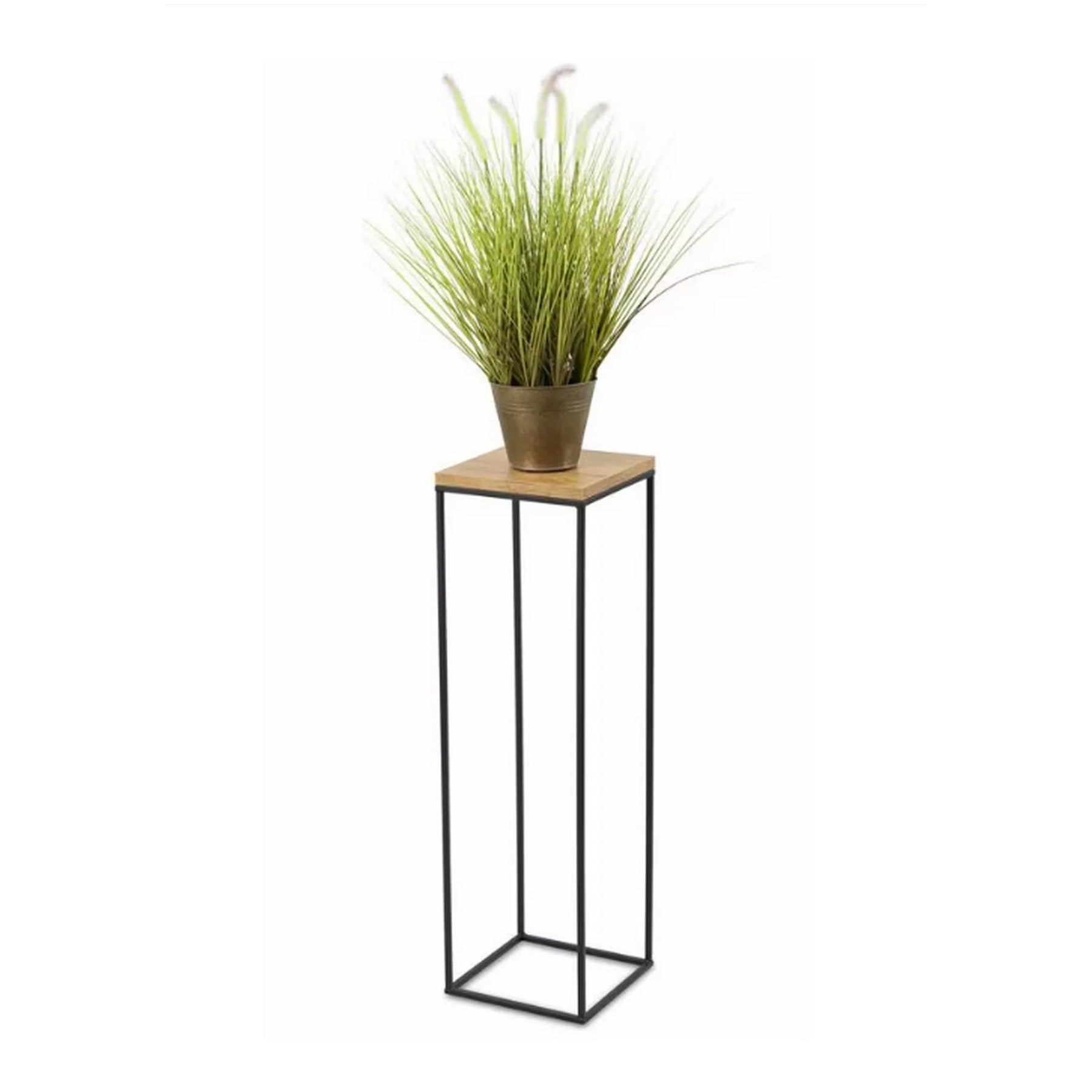 Suport flori WATFORD, stejar/negru, metal, 23x23x67 cm