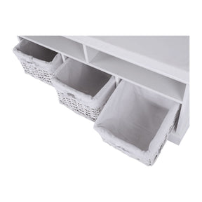 Bancuta RAFAELLO, alb, lemn, cu 3 coşuri, 95x35x49 cm