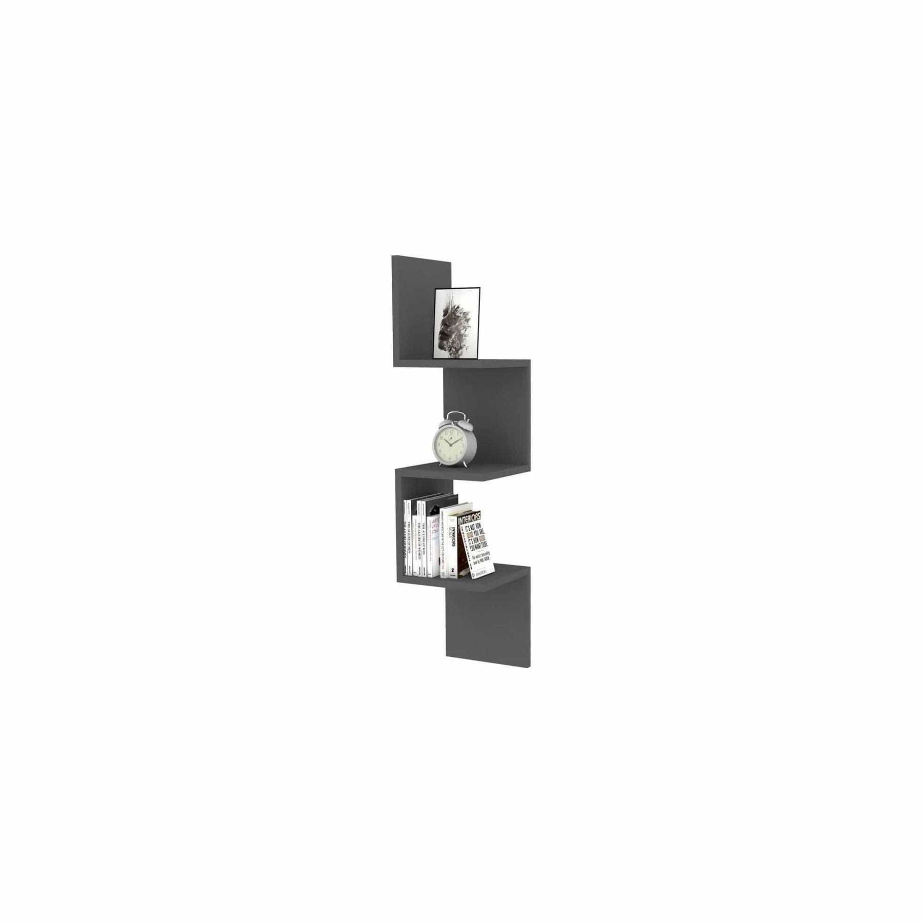Raft gri antracit modern, ideal pentru living, cu spațiu pentru cărți și decor – primabucata