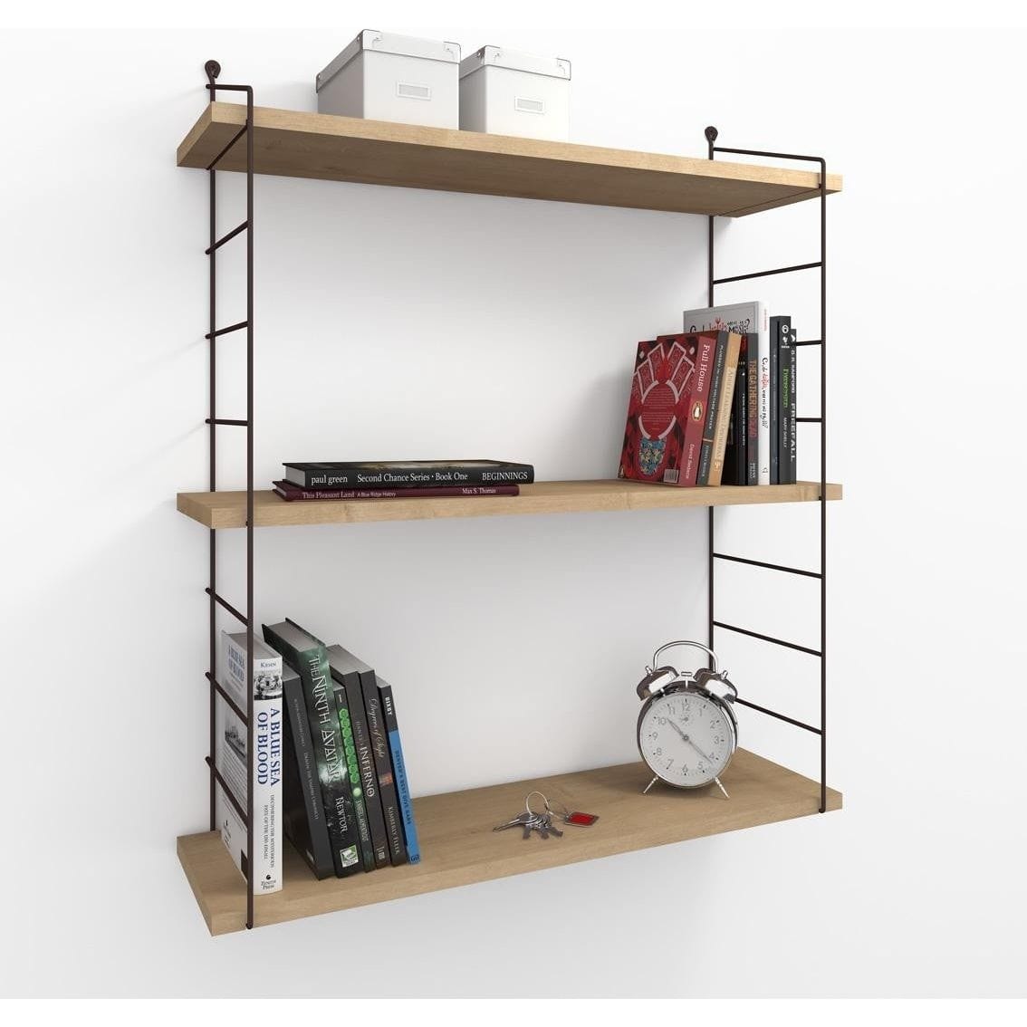 Raft din stejar cu suport negru, ideal pentru living sau birou – primabucata