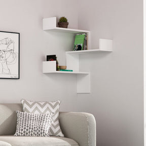 Raft alb modern pe perete, decorat cu plante și cărți, într-un living confortabil – primabucata
