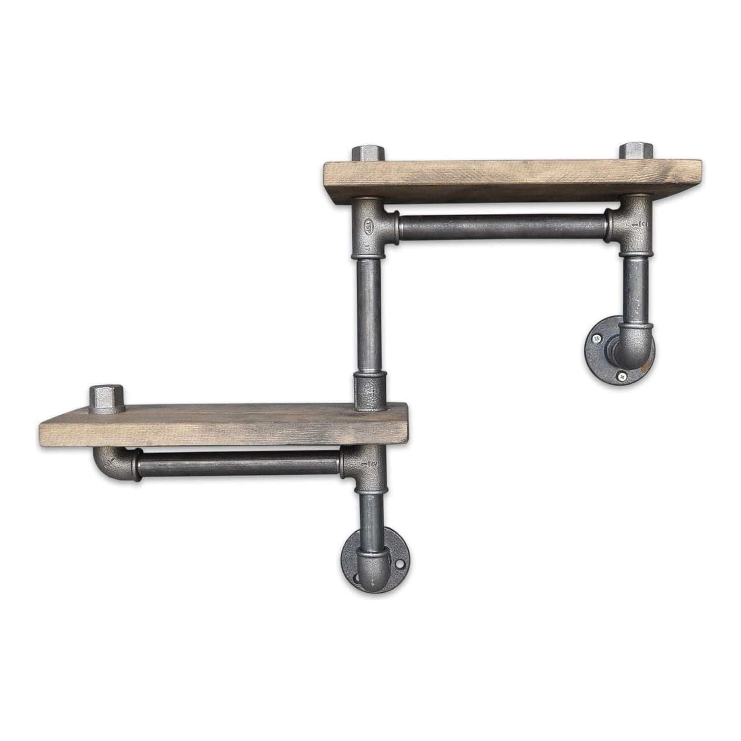 Raft din lemn nuc cu suporturi metalice argintii, ideal pentru living – primabucata