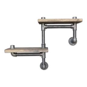 Raft din lemn nuc cu suporturi metalice argintii, ideal pentru living – primabucata