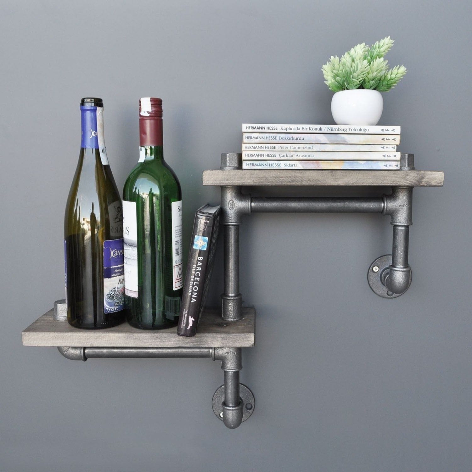 Raft din lemn nuc cu suport metalic, ideal pentru living – primabucata