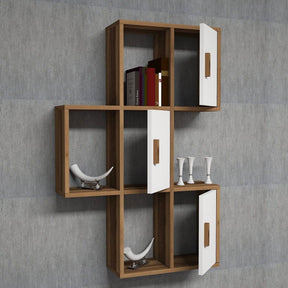 Raft modern din nuc și alb, ideal pentru living, cu uși și spații de depozitare – primabucata