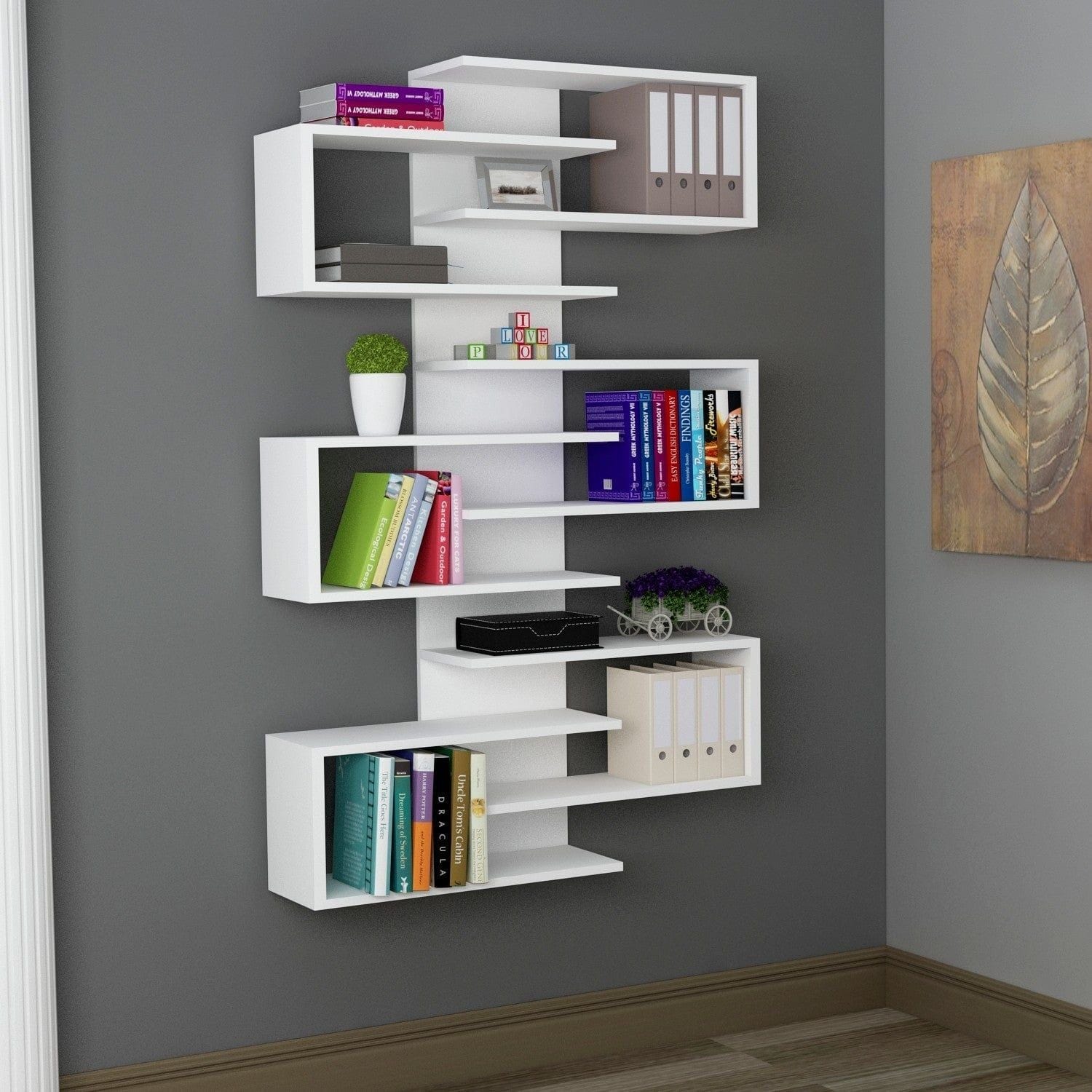 Raft alb modern, ideal pentru living, cu design asimetric – primabucata