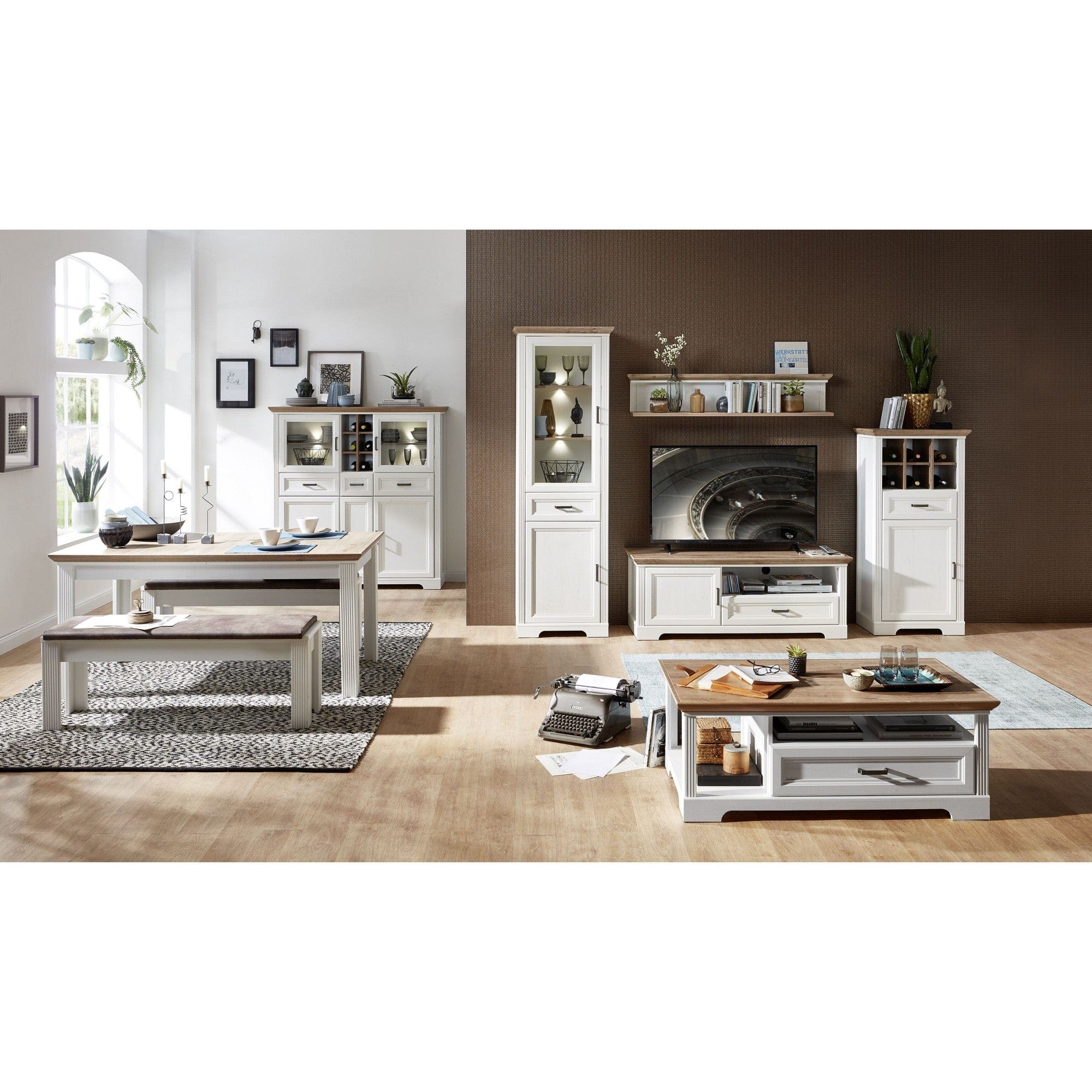 Raft JASMIN, alb/stejar artisan, PAL laminat, 142x20x29 cm