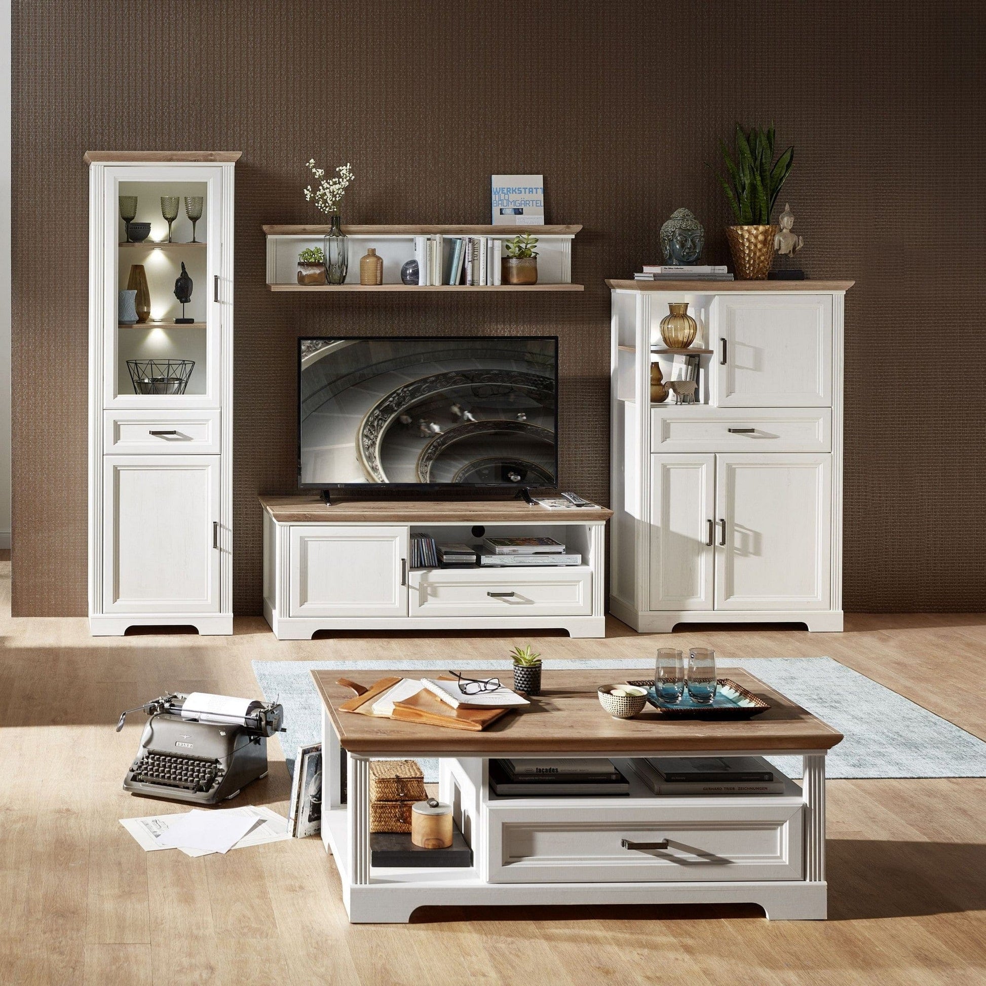 Raft JASMIN, alb/stejar artisan, PAL laminat, 142x20x29 cm