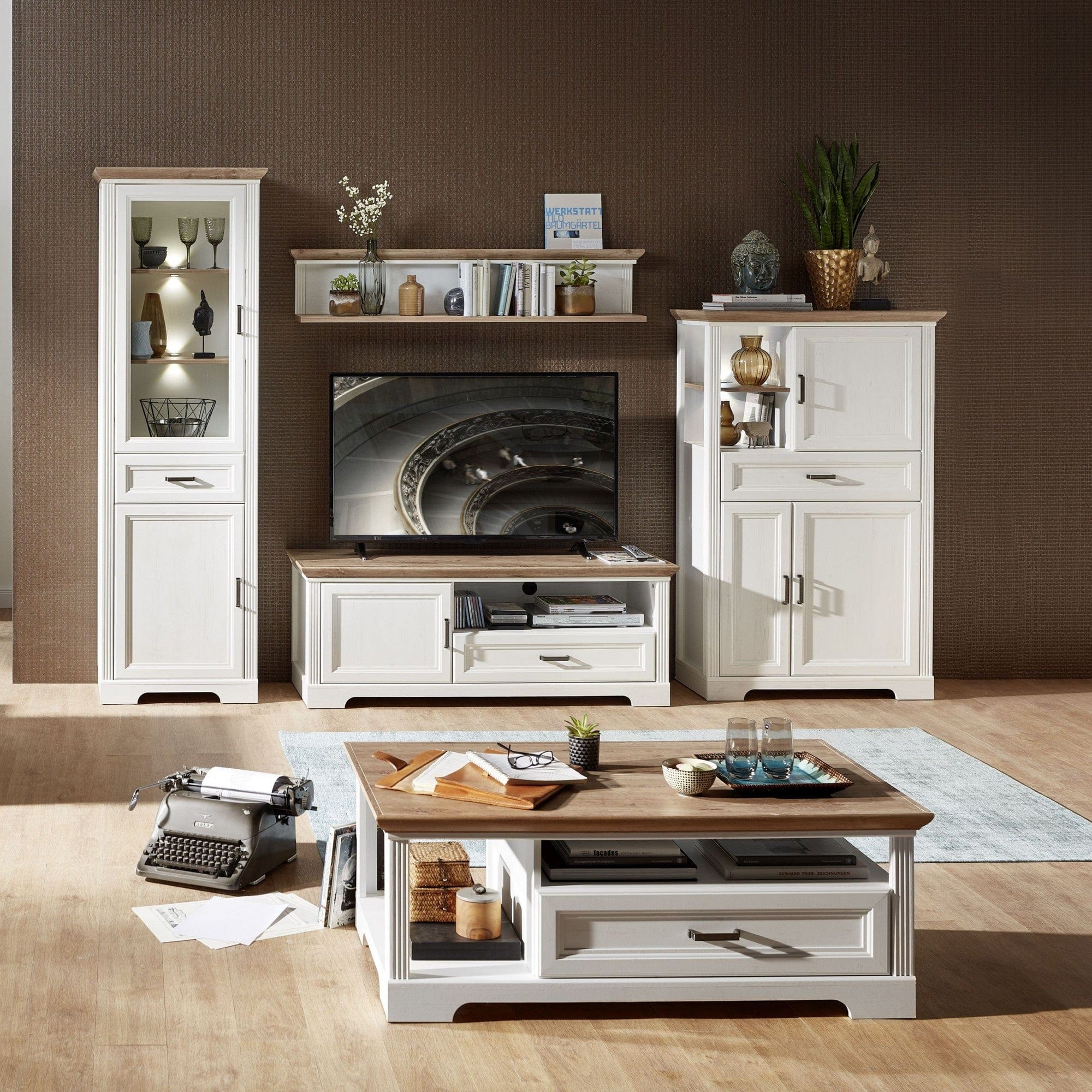 Raft JASMIN, alb/stejar artisan, PAL laminat, 142x20x29 cm