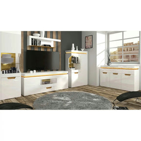 Raft TORINO, MDF laminat, alb lucios, 130.2×21.6×31 cm