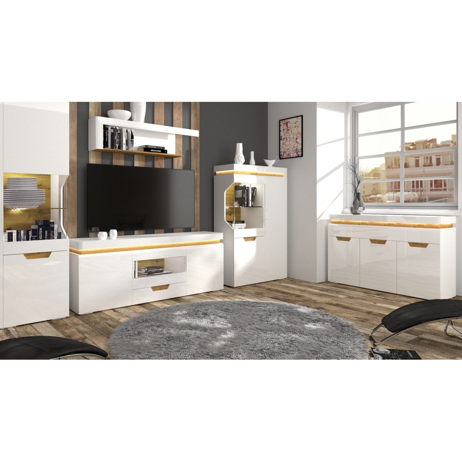 Raft TORINO, alb lucios, 130x22x31 cm