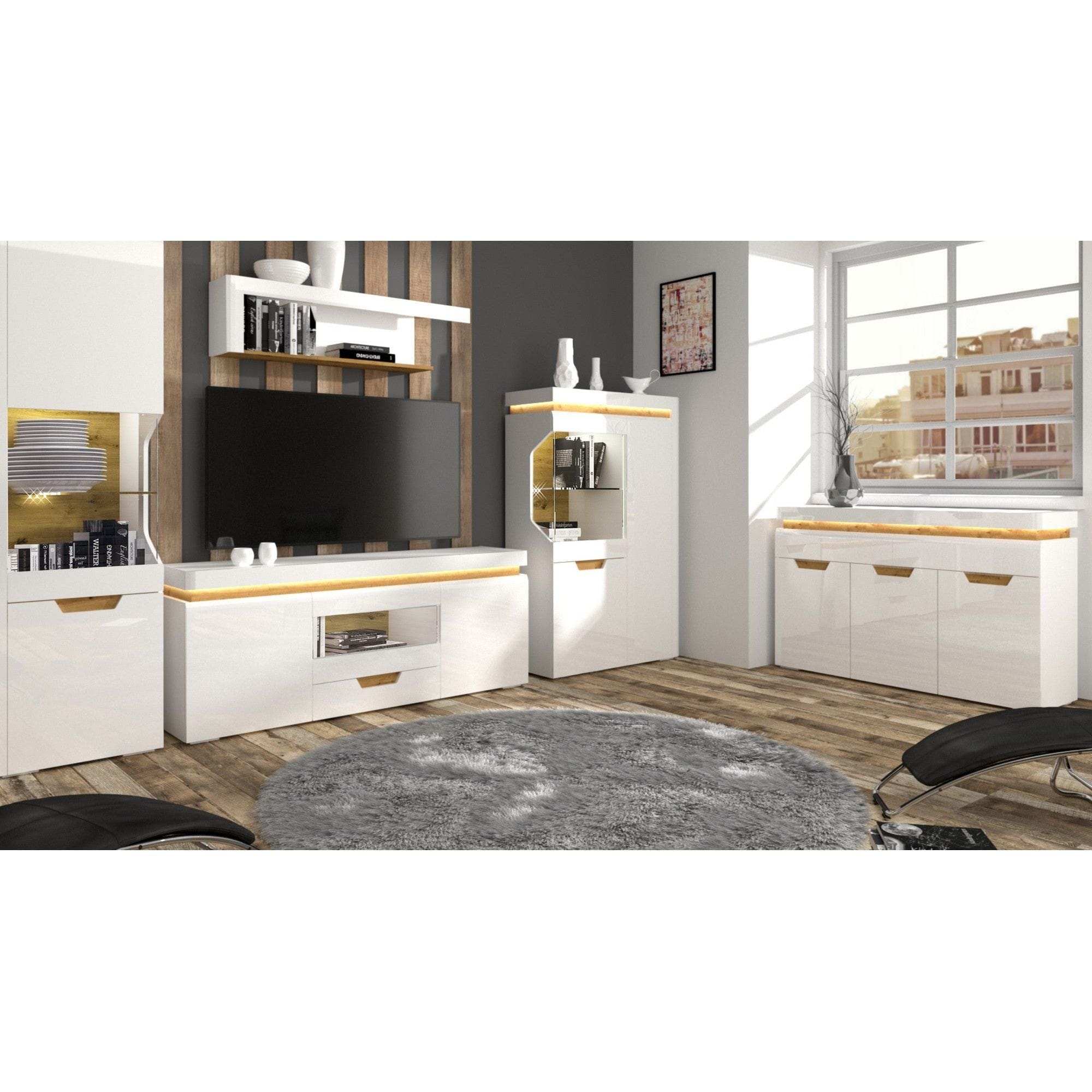 Raft TORINO, alb lucios, 130x22x31 cm