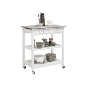 Carucior servire BABETTE, MDF/piatră, alb/gri, 78×48×87 cm