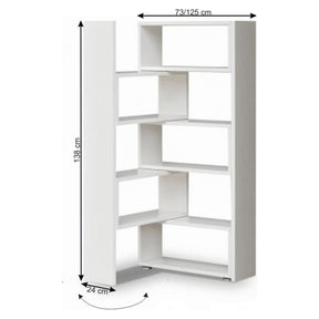 Biblioteca multifunctionala KLOE II, alb, DTD laminat, 73-125x24x138 cm