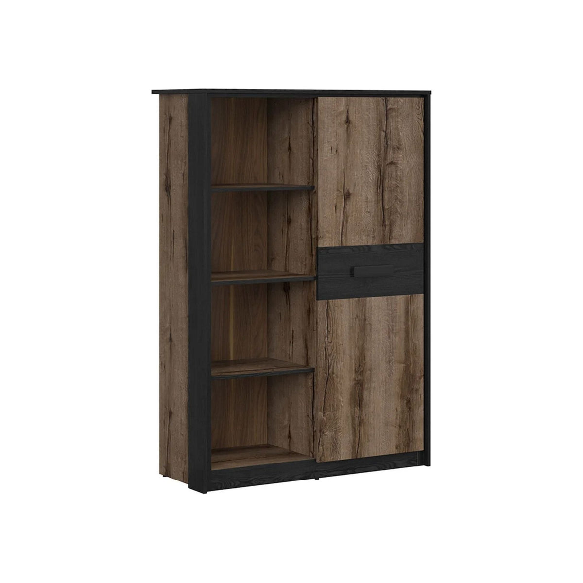 Comoda inalta KASSEL, nuc/negru, PAL, 100x41x145 cm