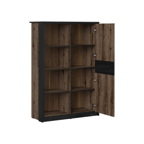Comoda inalta KASSEL, nuc/negru, PAL, 100x41x145 cm