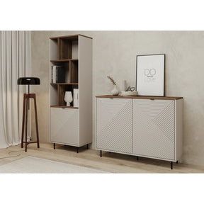 Biblioteca cu rafturi pentru carti EVO, PAL laminat/MDF/metal, casmir/stejar castello, 63.4×40×194.6 cm