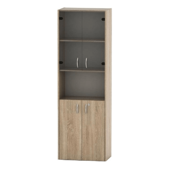 Biblioteca TEMPO ASISTENT NEW 004, stejar sonoma, cu rafturi şi vitrină cu uşi, 57x34x175 cm
