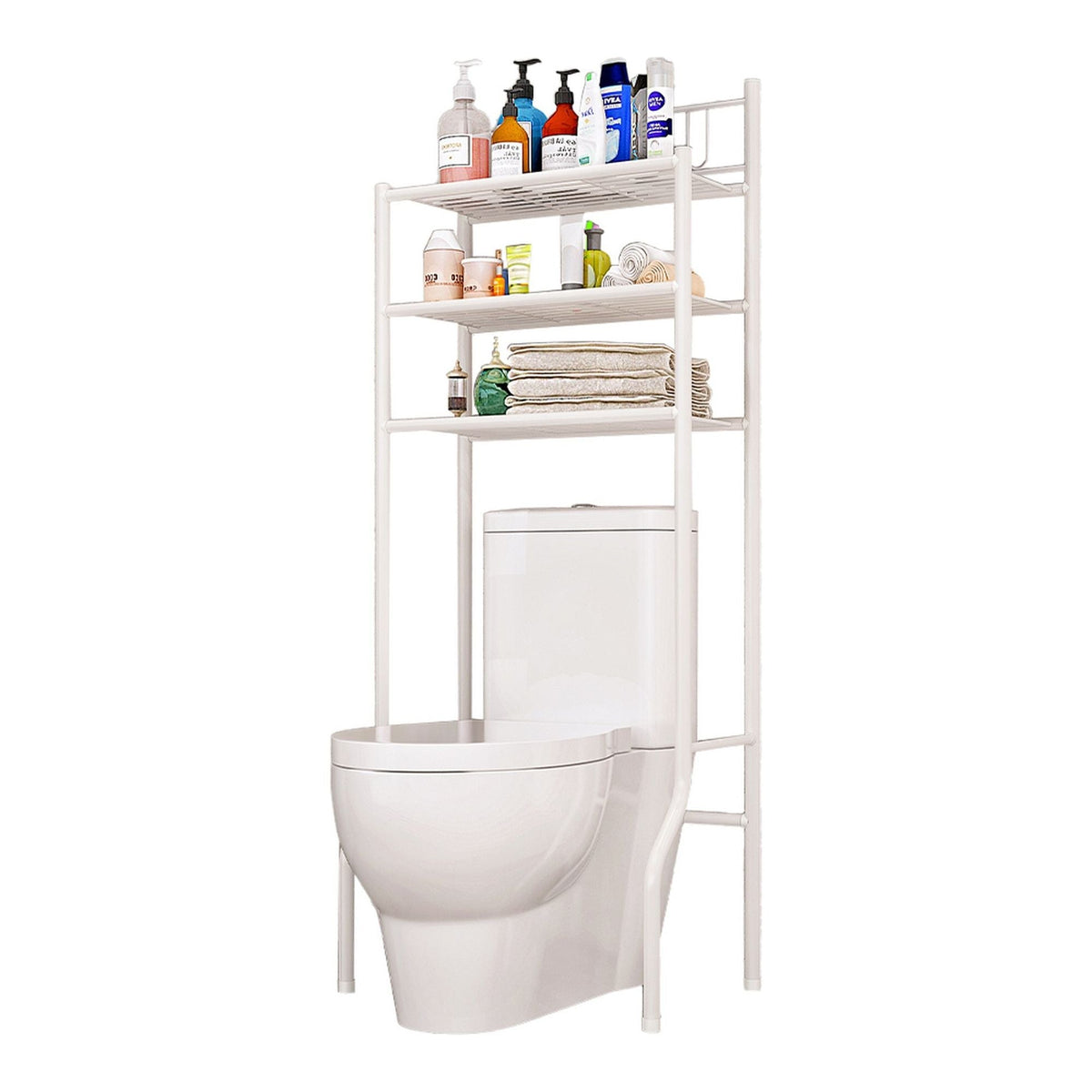Raft deasupra toaletei REMIN, metal, alb, 3 polite deschise, 61x37x151 cm