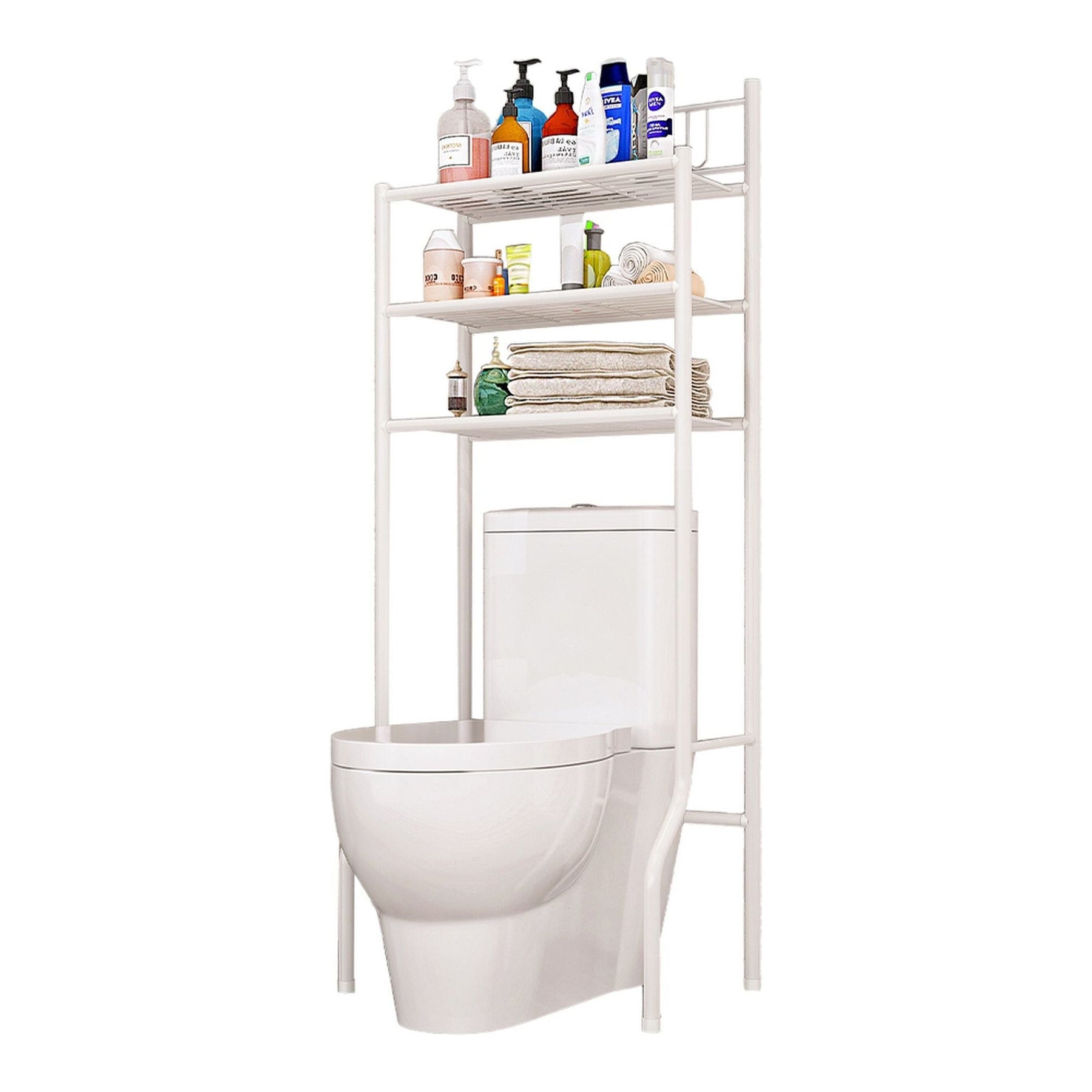 Raft deasupra toaletei REMIN, metal, alb, 3 polite deschise, 61x37x151 cm