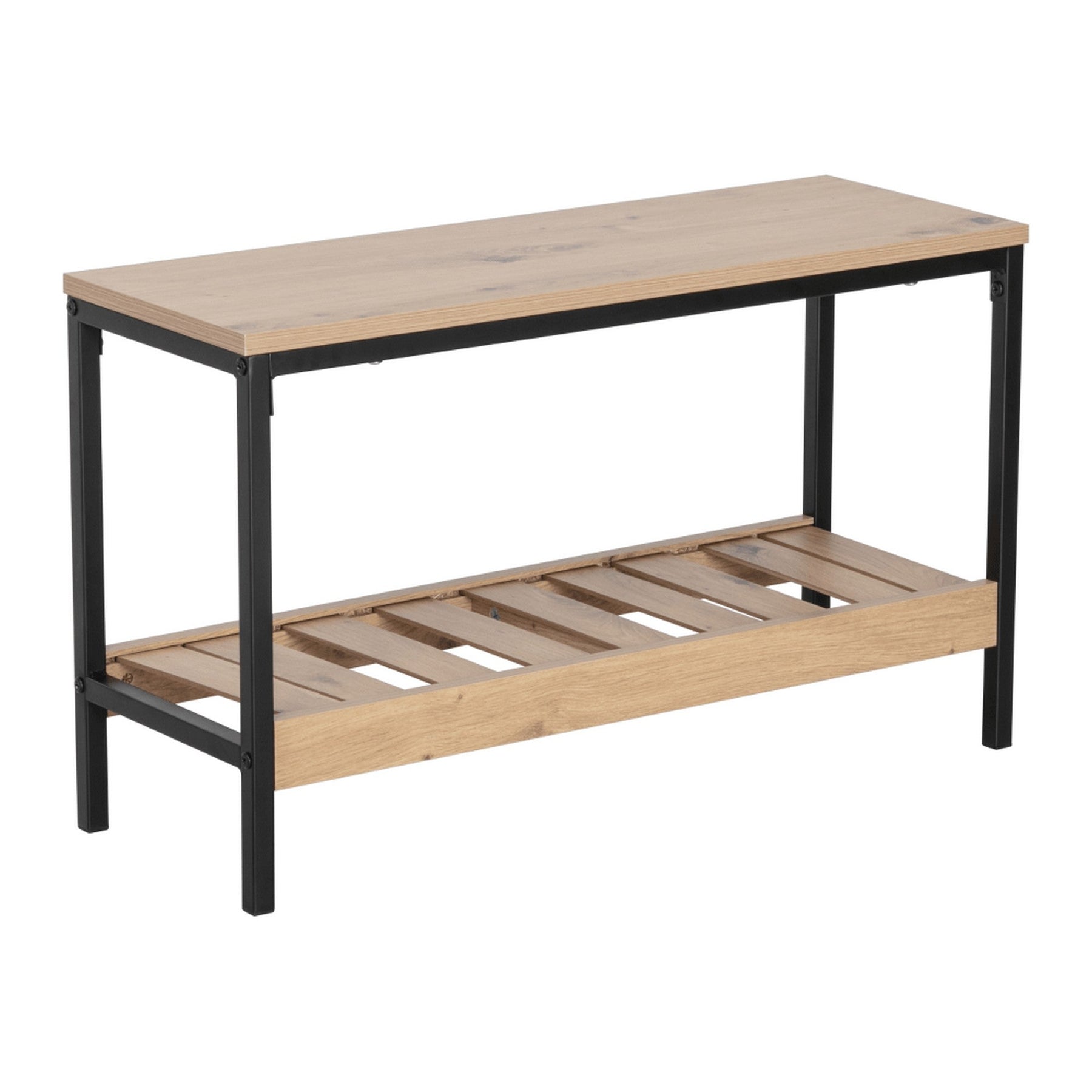 Pantofar REST, stejar/negru, DTD laminat/metal, 70x26x42 cm