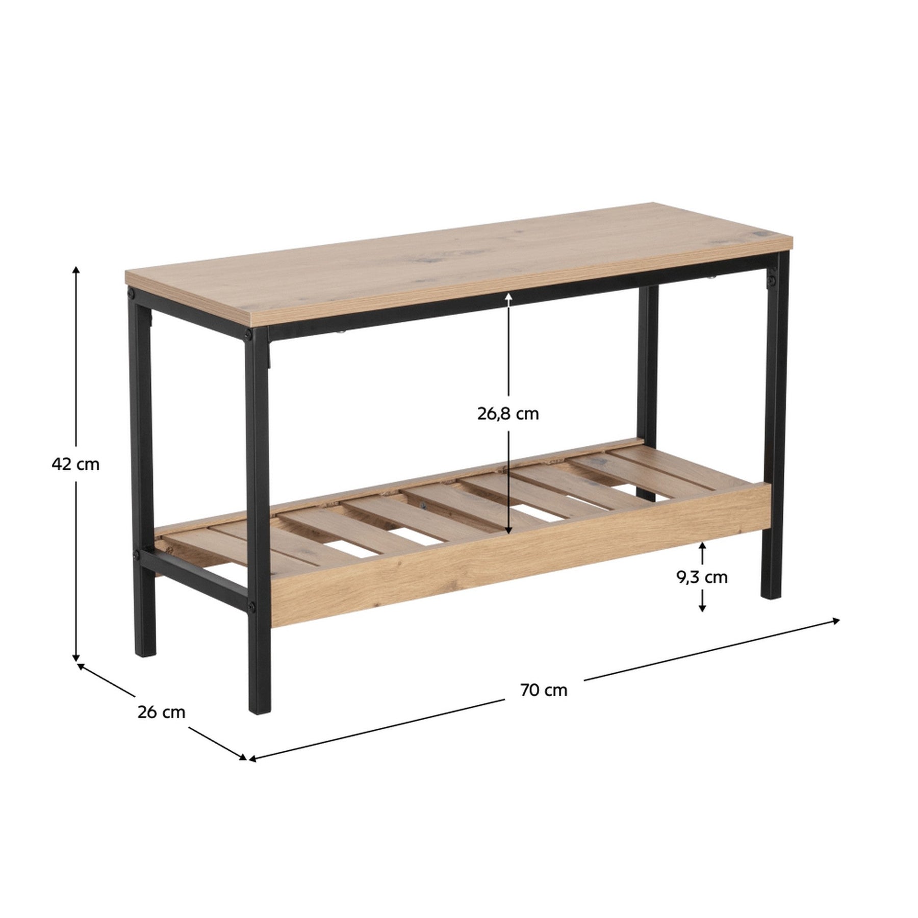 Pantofar REST, stejar/negru, DTD laminat/metal, 70x26x42 cm