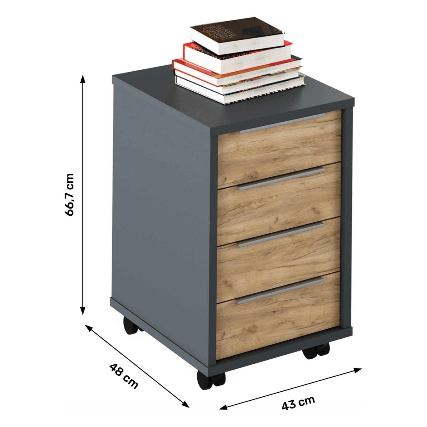 Noptiera birou RIOMA NEW TYP 14, DTD laminat, grafit/stejar artisan, 43x48x66.7 cm