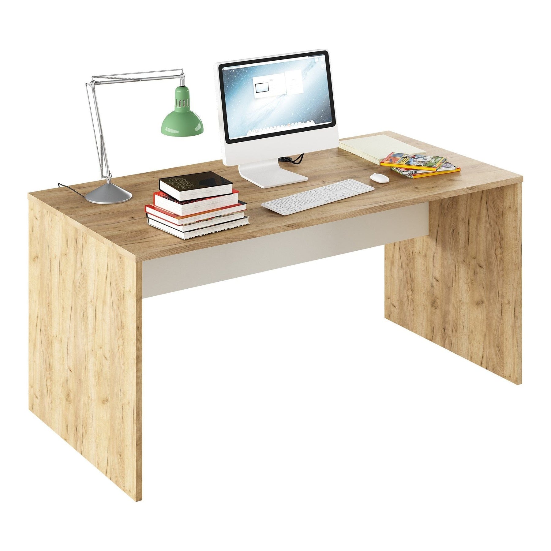 Masa birou RIOMA TYP 16, stejar artisan/alb, DTD laminat, 160x80x76 cm