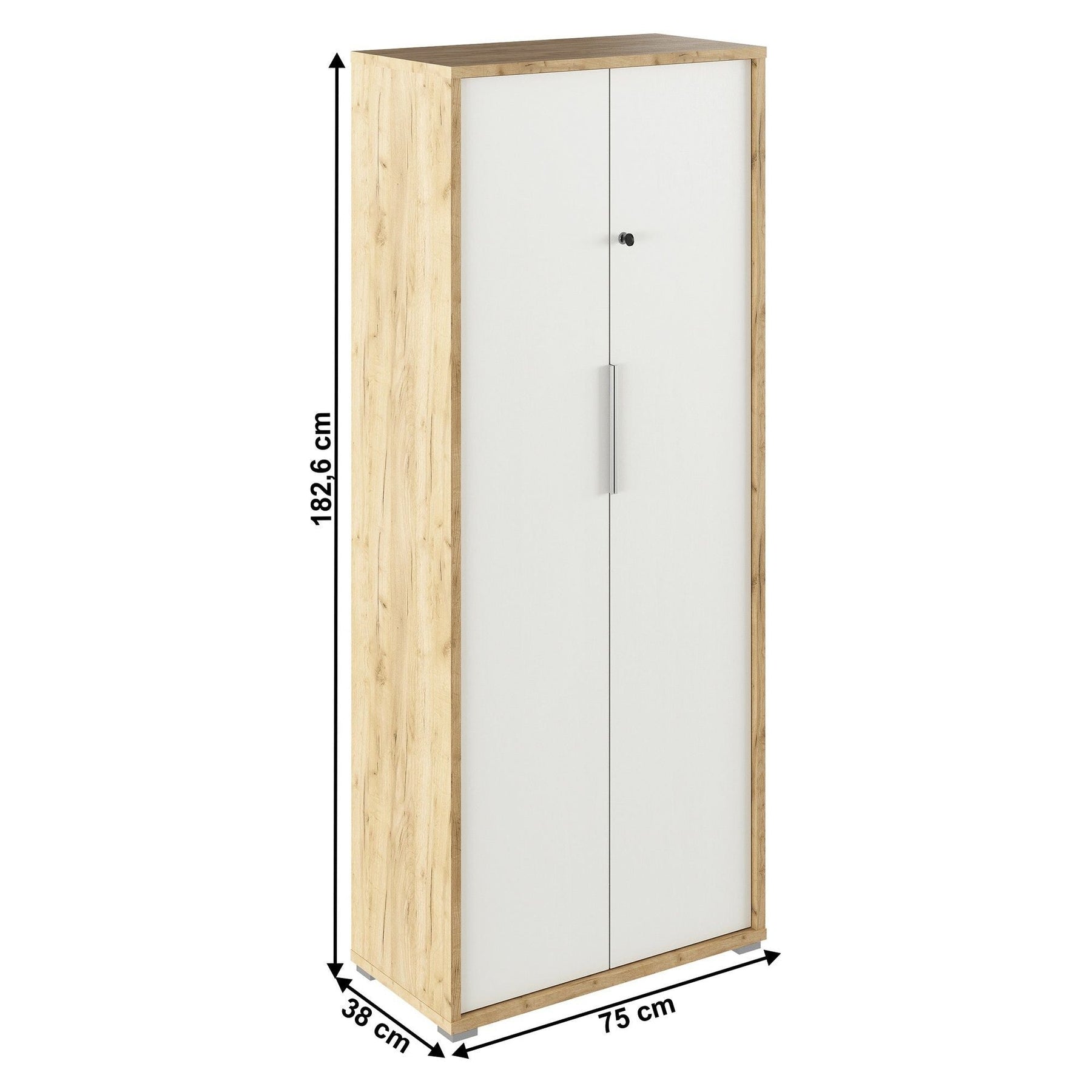 Dulap RIOMA TYP 31, stejar artisan/alb, DTD laminat, cu incuietoare, 75x38x182.6 cm