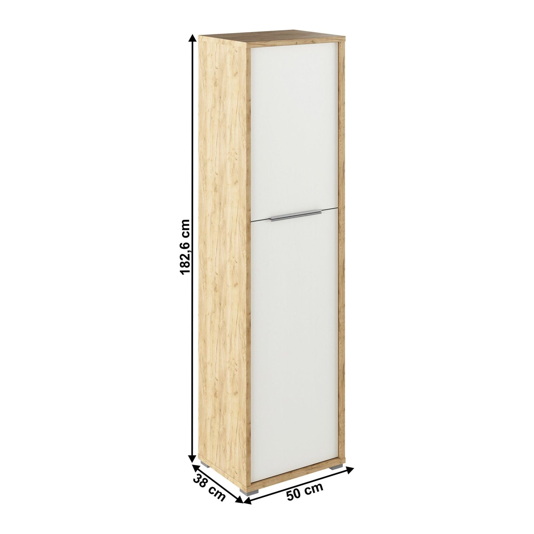 Dulap RIOMA TYP 08, stejar artisan/alb, DTD laminat, 50x38x182.6 cm