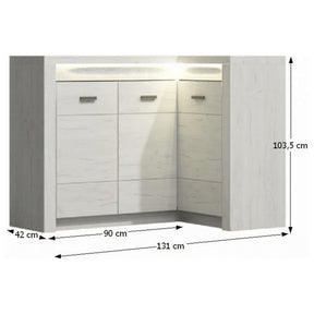 Comoda de colt INFINITY I-15, PAL melaminat, alb, 131/90x103,5x42 cm