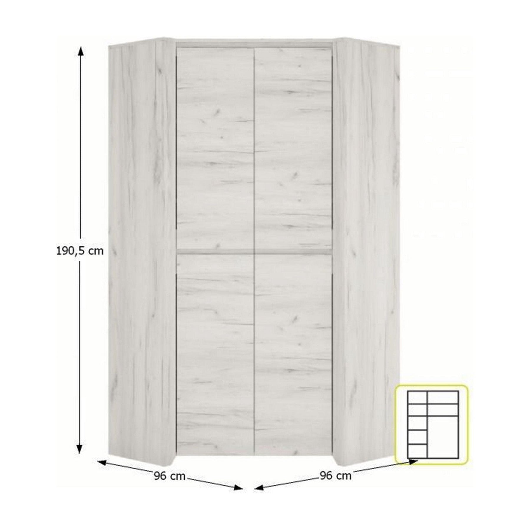 Dulap haine ANGEL typ 21, PAL melaminat, alb craft, 96x190,5x96 cm