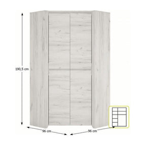 Dulap haine ANGEL typ 21, PAL melaminat, alb craft, 96x190,5x96 cm