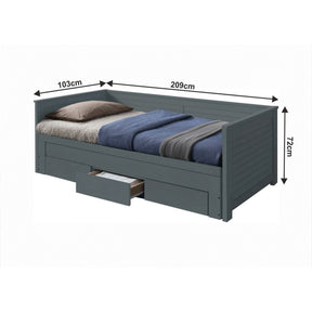 Pat dormitor GORETA, lemn, gri, 90x200 cm/180x200 cm, extensibil, 3 sertare, fara saltea