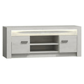Comoda TV INFINITY I-09, PAL, frasin alb, iluminare LED, 137x42x53 cm