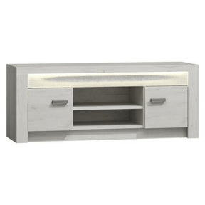 Comoda TV INFINITY I-09, PAL, frasin alb, iluminare LED, 137x42x53 cm