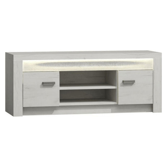 Comoda TV INFINITY I-09, PAL, frasin alb, iluminare LED, 137x42x53 cm