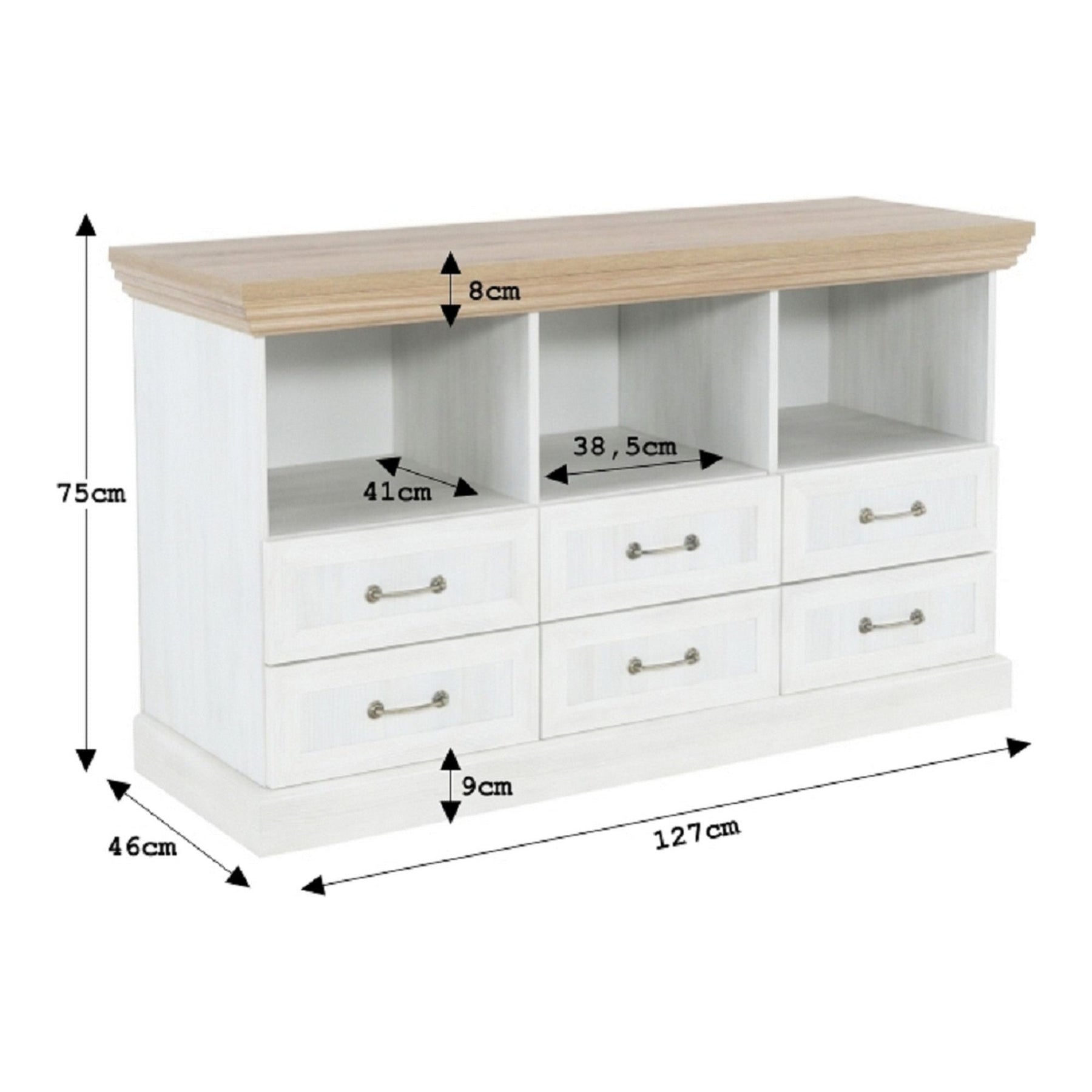 Comoda TV ROYAL RS, PAL, pin nordic/stejar salbatic, 127x46x75 cm