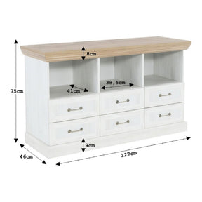 Comoda TV ROYAL RS, PAL, pin nordic/stejar salbatic, 127x46x75 cm