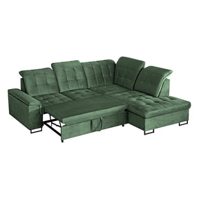 Coltar extensibil ARAGON, sezlong dreapta, stofa catifelata verde - Voss 77, cu lada depozitare, 270x230x150 cm