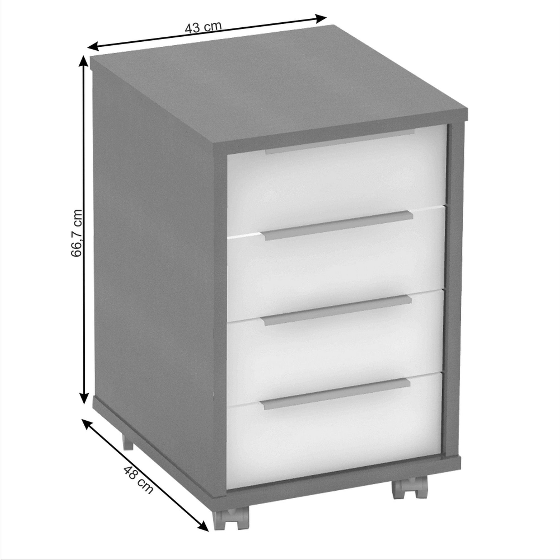 Noptiera birou RIOMA NEW TYP 14, DTD laminat, gri/alb, 43x48x66.7 cm