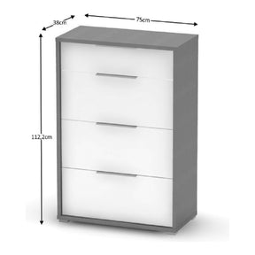 Comoda cu sertare RIOMA NEW TIPUL 22, PAL laminat, grafit/albă, 75x38x112.2 cm