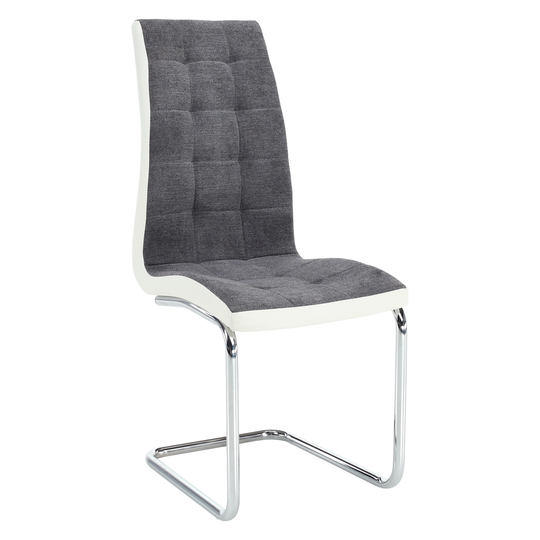 Scaun SALOMA NEW, gri/alb/crom, stofa clasica/piele ecologica/metal, 42x57x105 cm