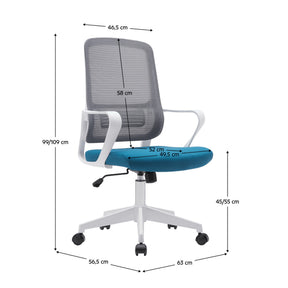 Scaun birou SALOMO TIP 1, gri/turcoaz/alb, plasa/stofa clasica/plastic, 63x57x99/109 cm
