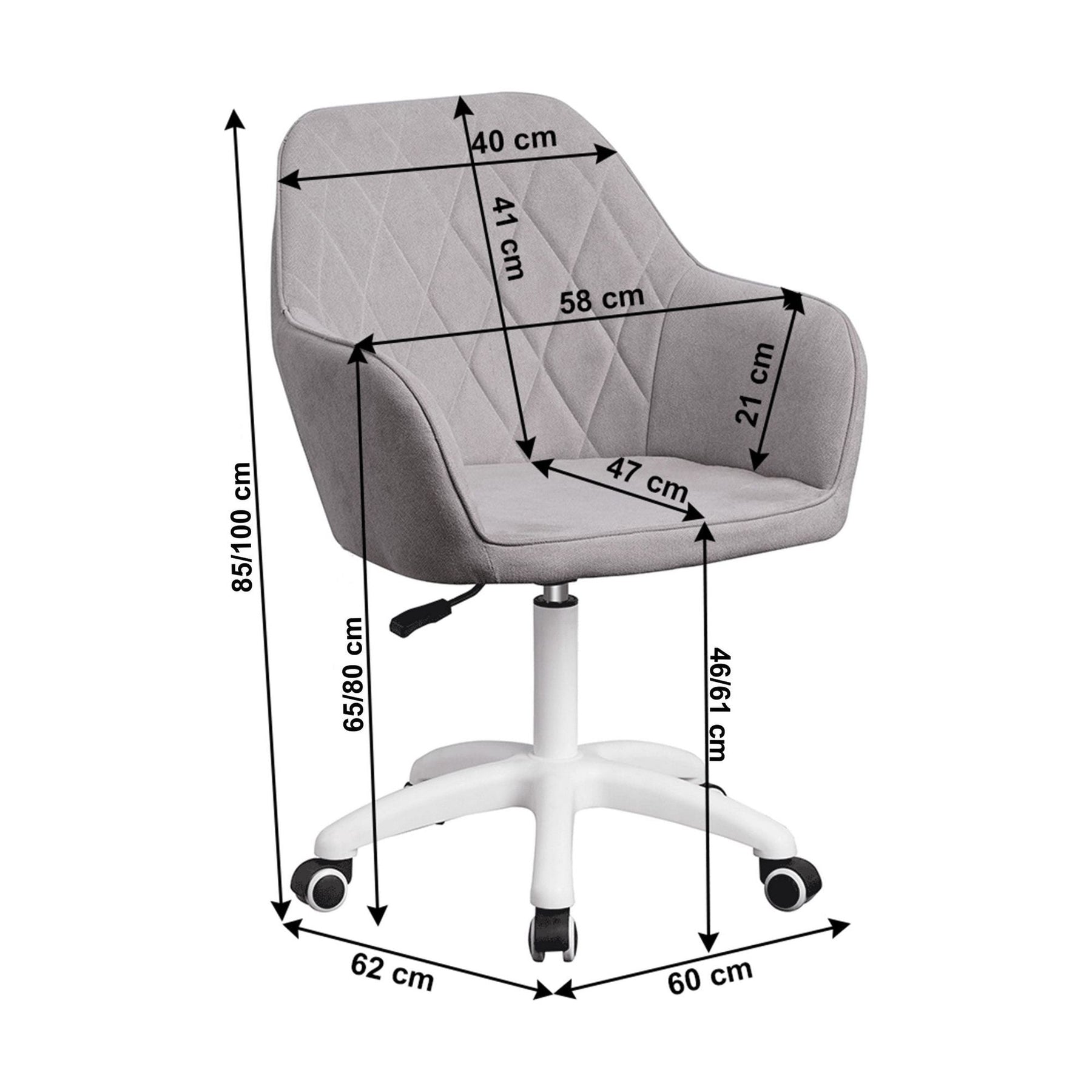 Scaun de birou SANTY, gri, metal/stofa, 60x62x85-100 cm